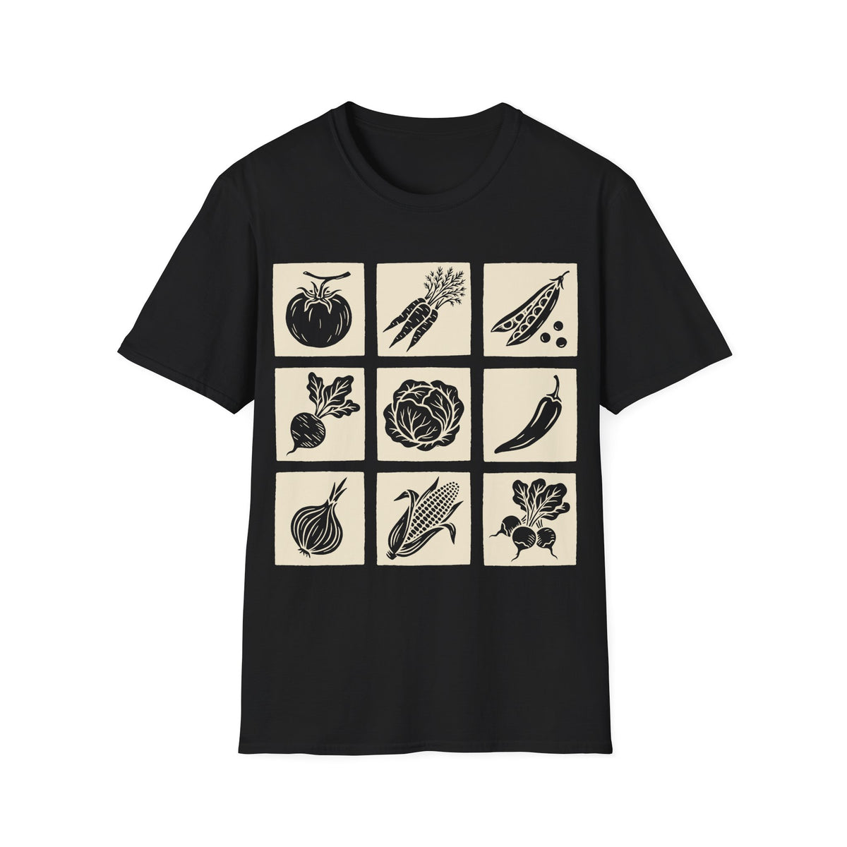 Vegetable Block Print T-Shirt in Black