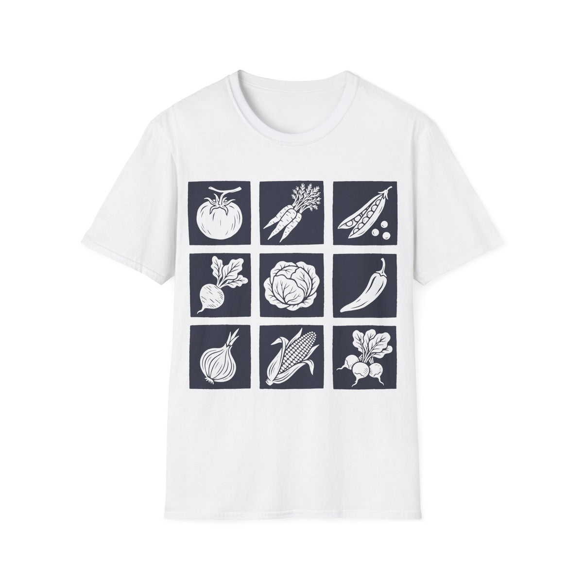 Vegetable Block Print T-Shirt in White