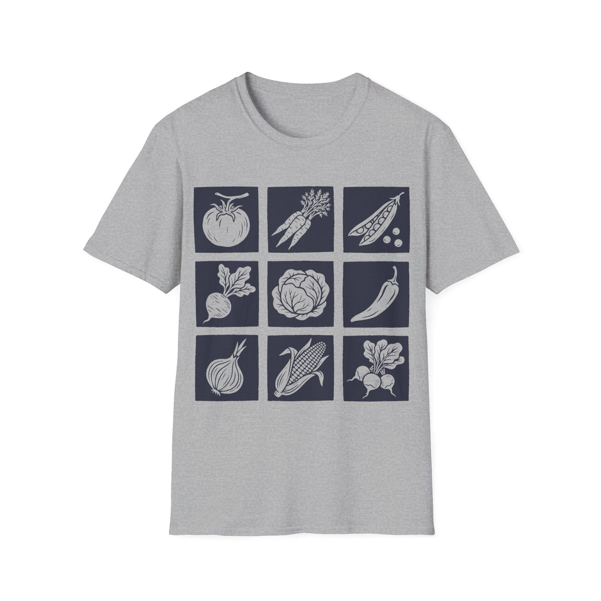 Vegetable Block Print T-Shirt in Sport Grey